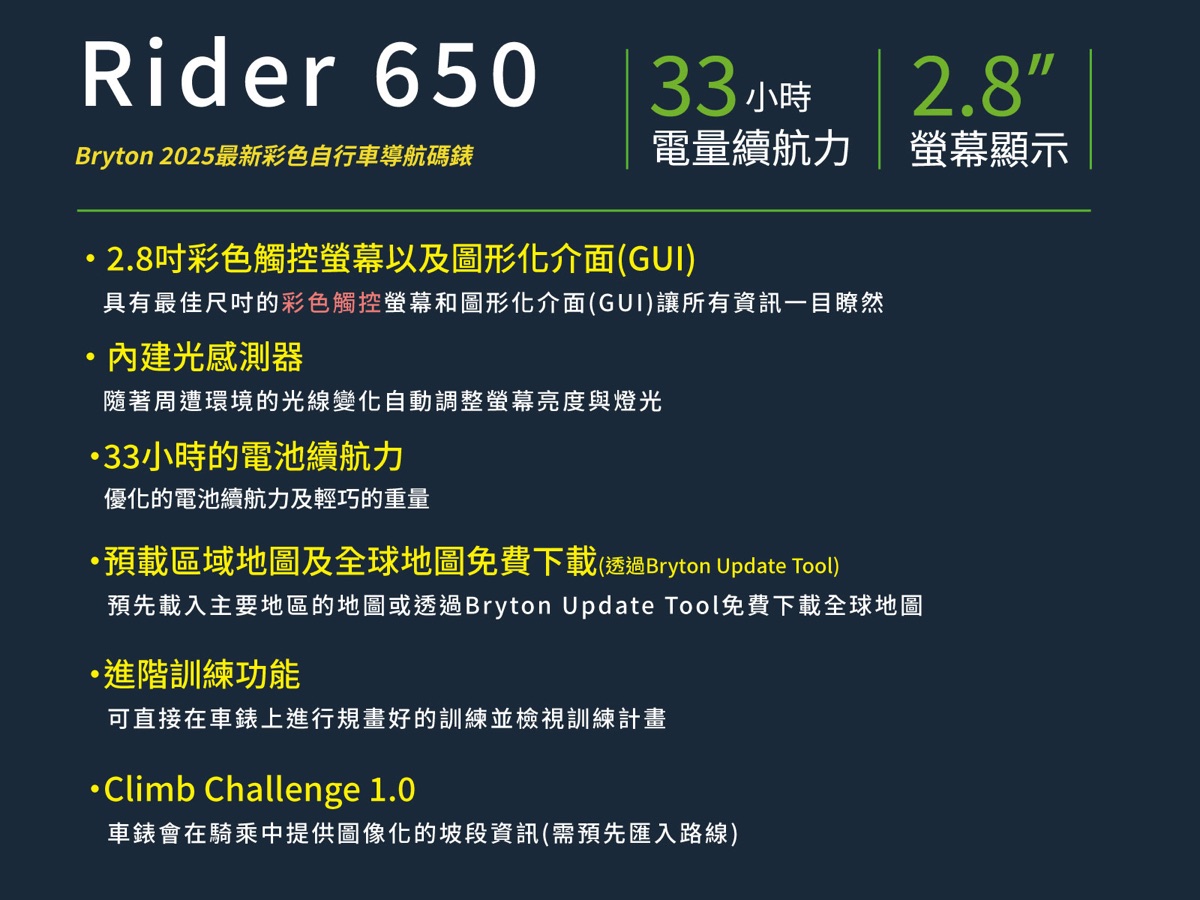 Bryton Rider 650 GPS 自行車碼錶產品照片 1