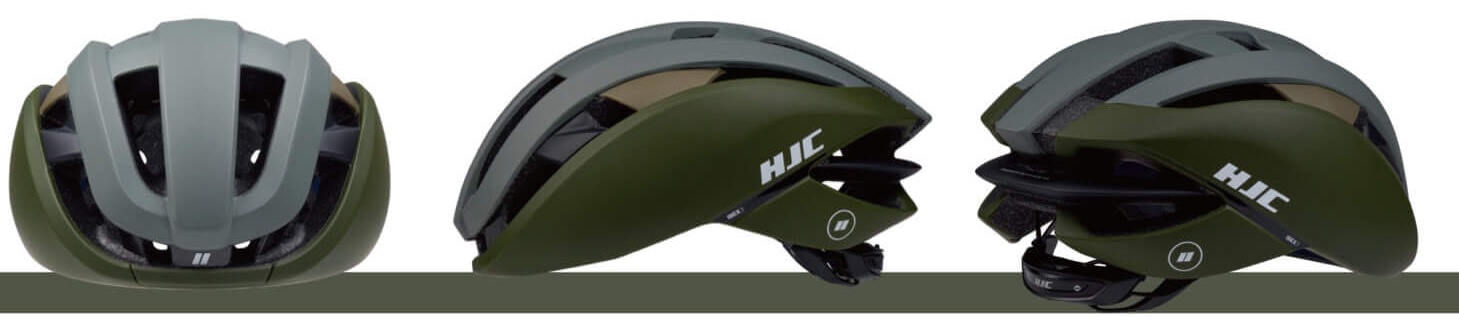 HJC IBEX 3 安全帽配色：橄欖綠（正面、側面、後側）