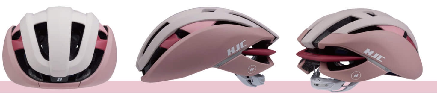 HJC IBEX 3 安全帽配色：玫瑰粉（正面、側面、後側）