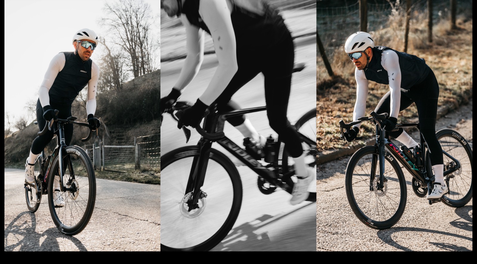 騎士騎乘 Ridley Noah 3.0 上坡、高速過彎與鄉間道路的三張照片